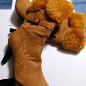 TOP MODA suede and faux fur STILETTO boots quarter length size 6